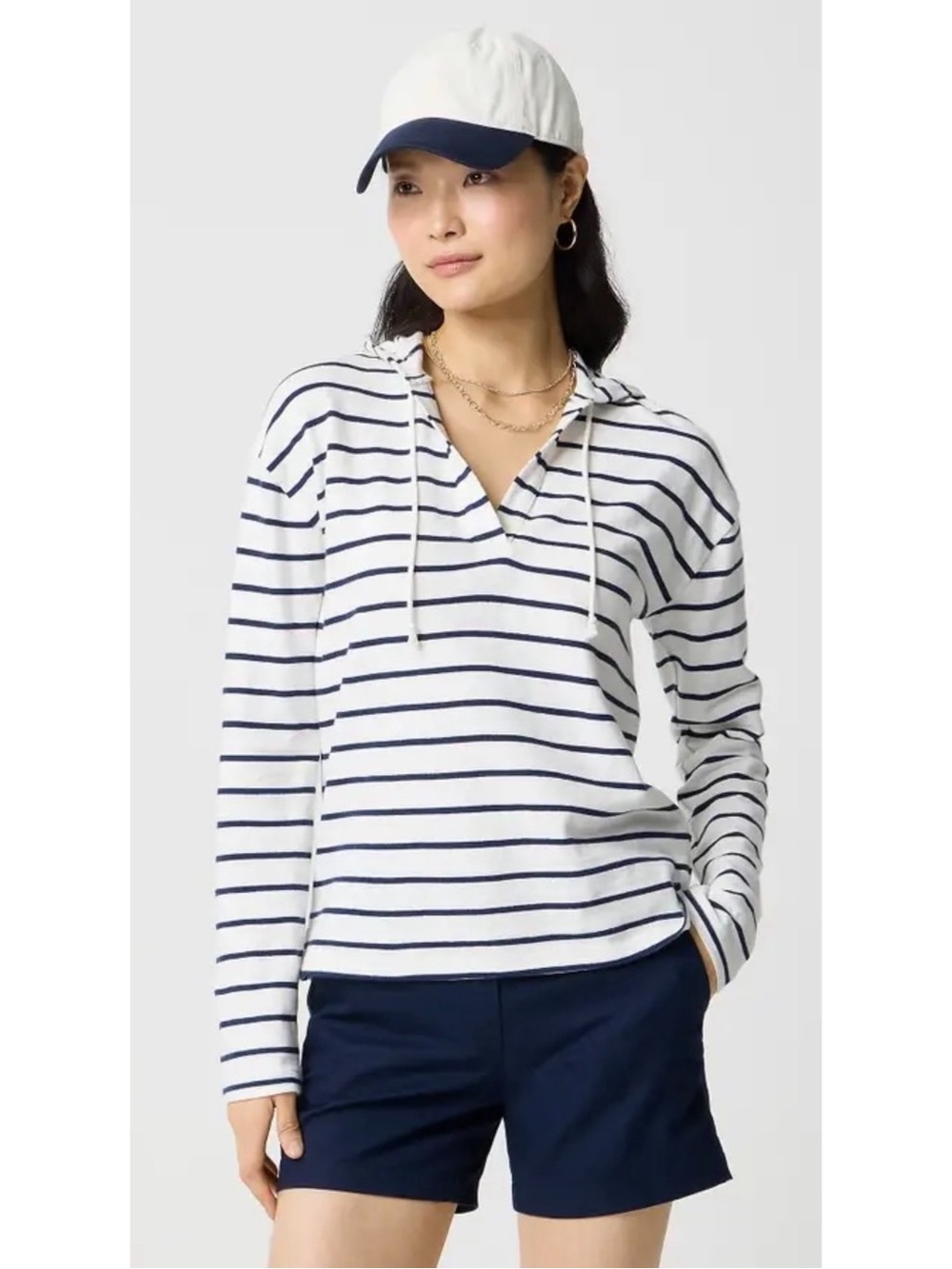 NWT J. Crew Striped V-Neck Beach Hoodie - Size XL